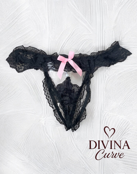 Pink Charm – Fiyonklu Siyah Dantel String