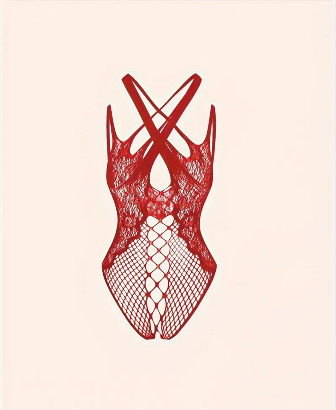 Crimson Kiss – Çapraz Askılı Dantel & File Bodysuit