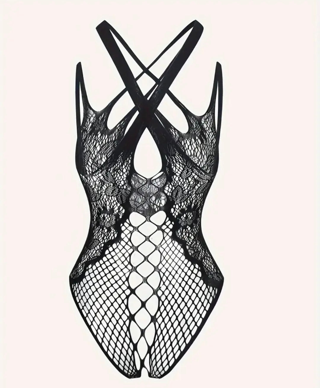 Midnight Spell – Çapraz Askılı Dantel & File Bodysuit