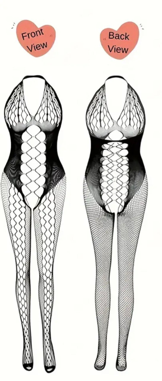 Kurdele Detaylı Dantel Vücut Çorabı – Jartiyer Çoraplı Bodystocking