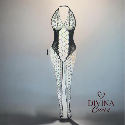 Kurdele Detaylı Dantel Vücut Çorabı – Jartiyer Çoraplı Bodystocking