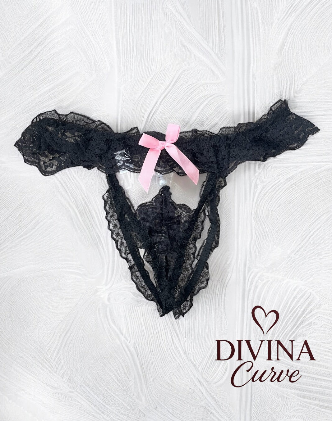 Pink Charm – Fiyonklu Siyah Dantel String
